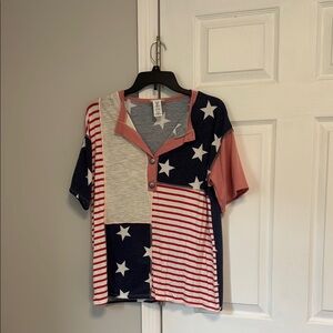 BiBi Red and White Short Sleeve Tee Patriotic Design